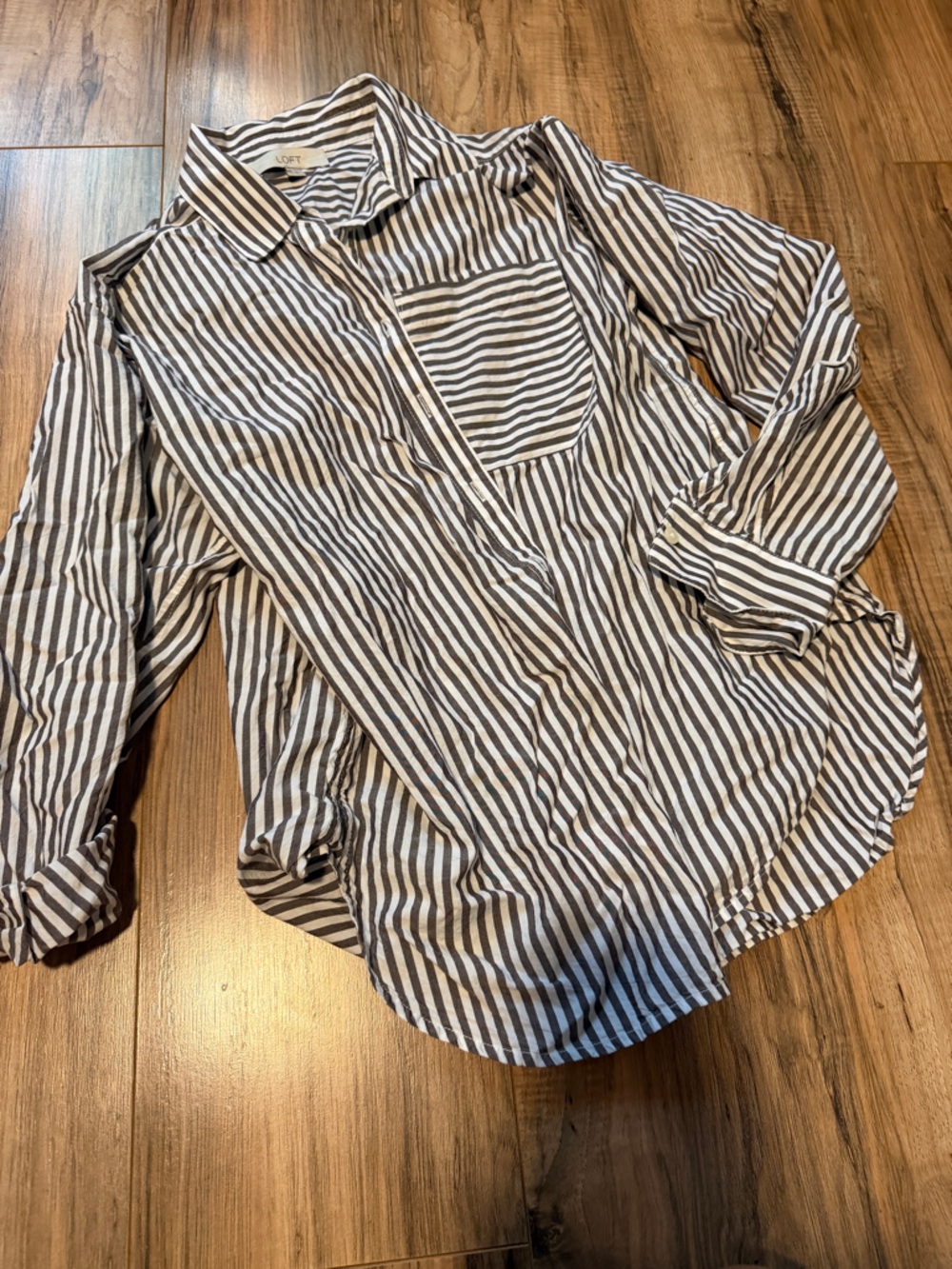 LOFT Striped Button-Down Shirt in White and Brown